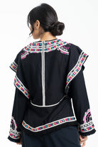 داليدرس بلوزة نسائي طويلة أكمام طويلة مطرزة على الصدر والأكمام أسود