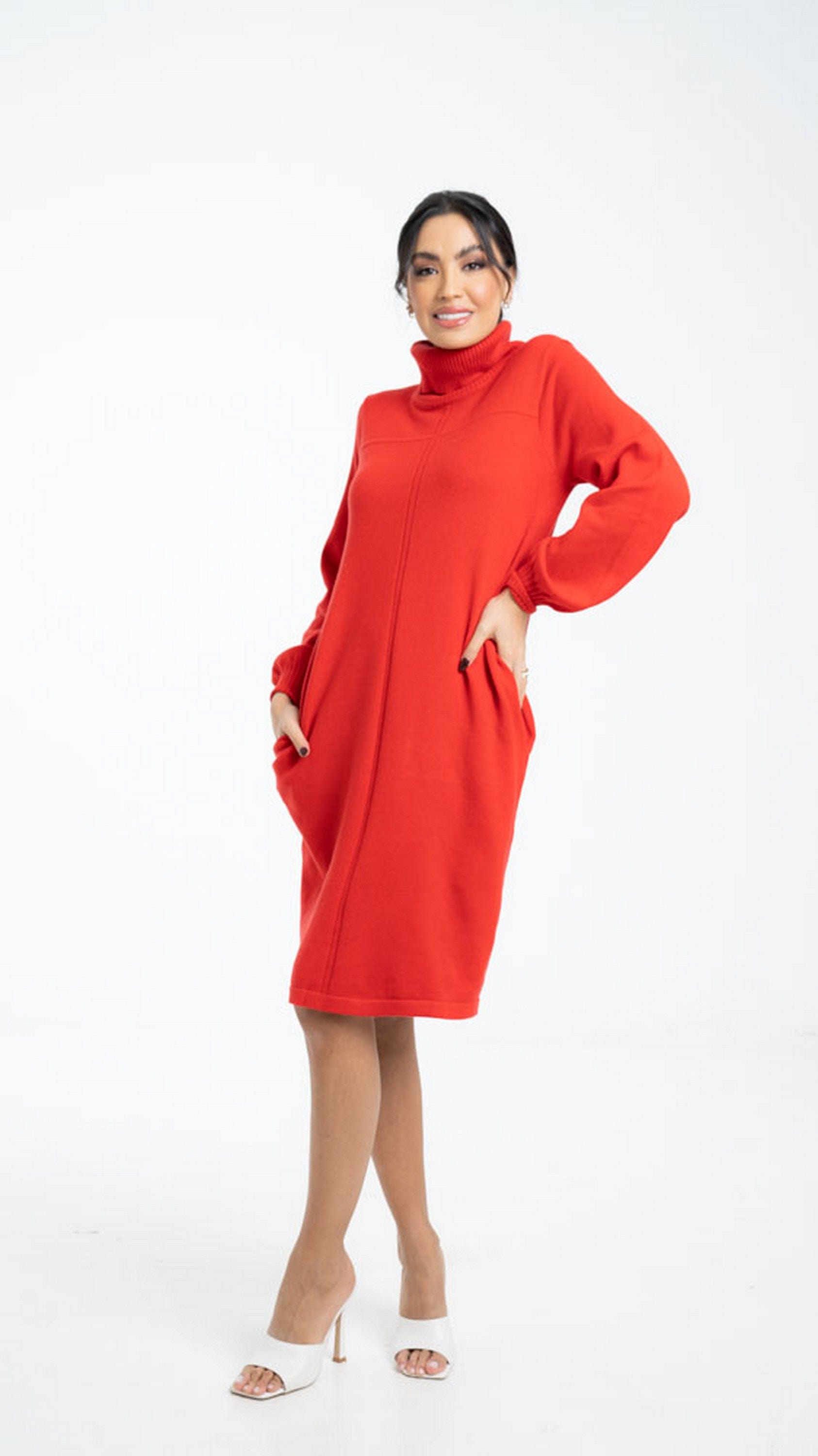 داليدرس بلوزة سادة طويلة بكم طويل ورقبة عالية نسائي