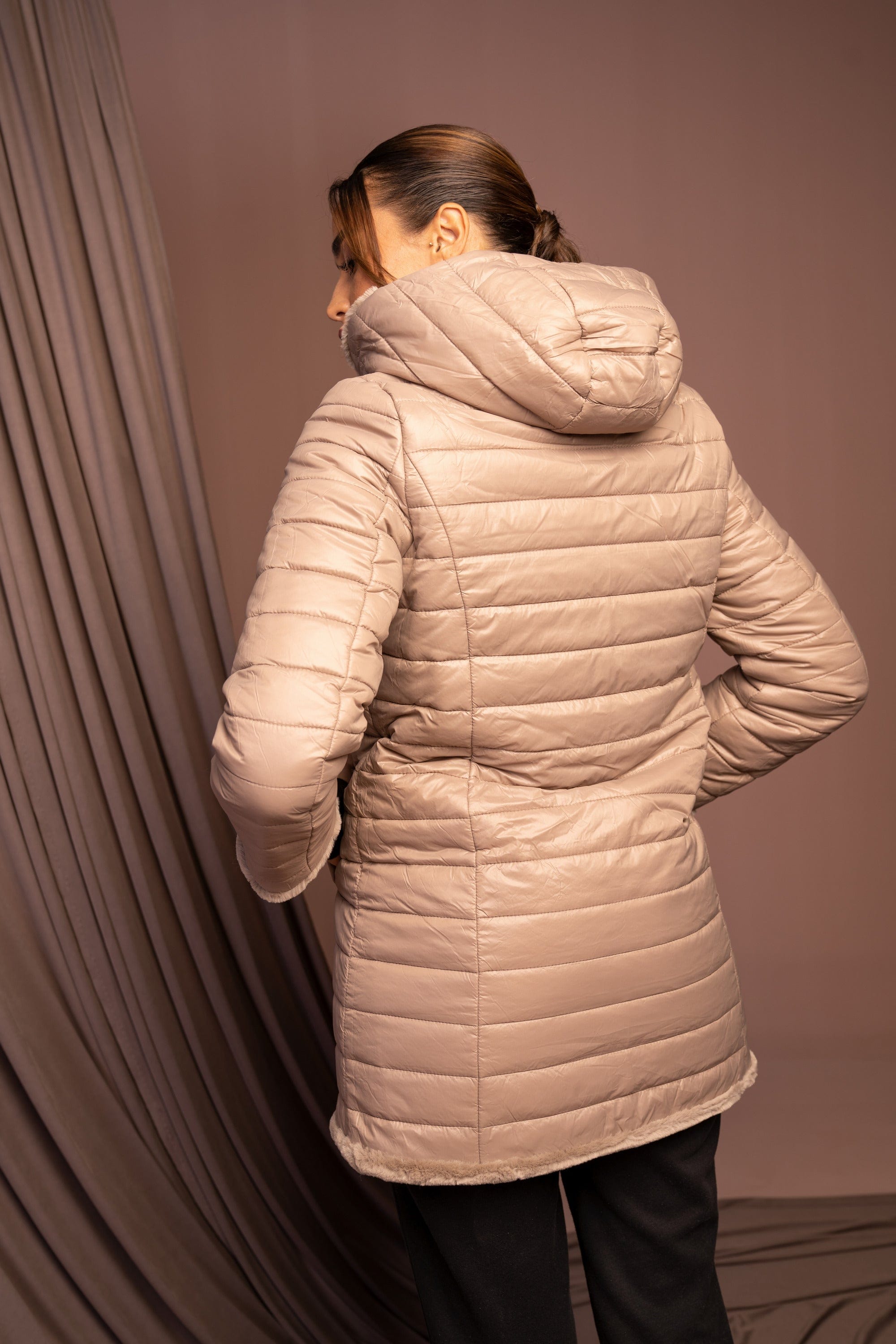 داليدرس جاكيت طويل نسائي بمب منفوخ كم طويل بيج