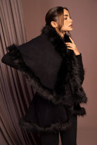 داليدرس بونشو نسائي شتوي صوف مع فرو في النهاية نسائي أسود