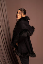 داليدرس بونشو نسائي شتوي صوف مع فرو في النهاية نسائي أسود