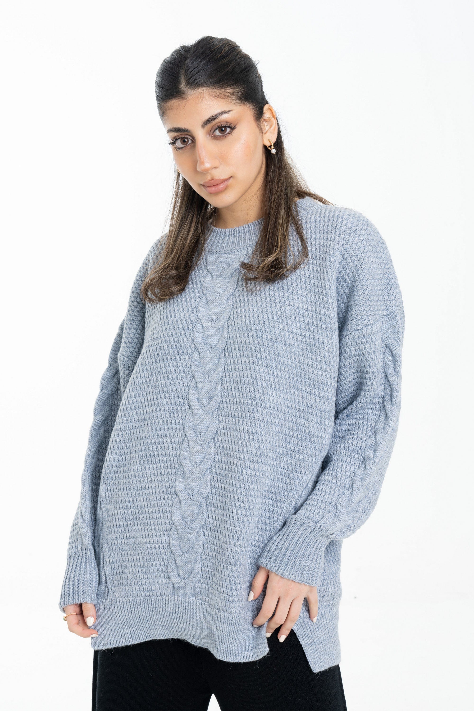 داليدرس بلوفر أوفر سايز مضلع كم طويل مضفر نسائي