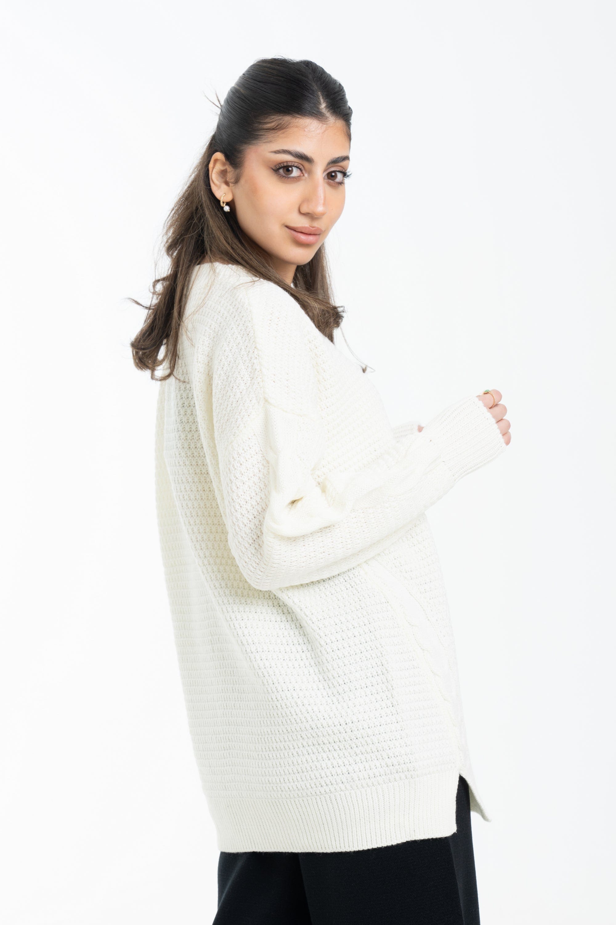 داليدرس بلوفر أوفر سايز مضلع كم طويل مضفر نسائي