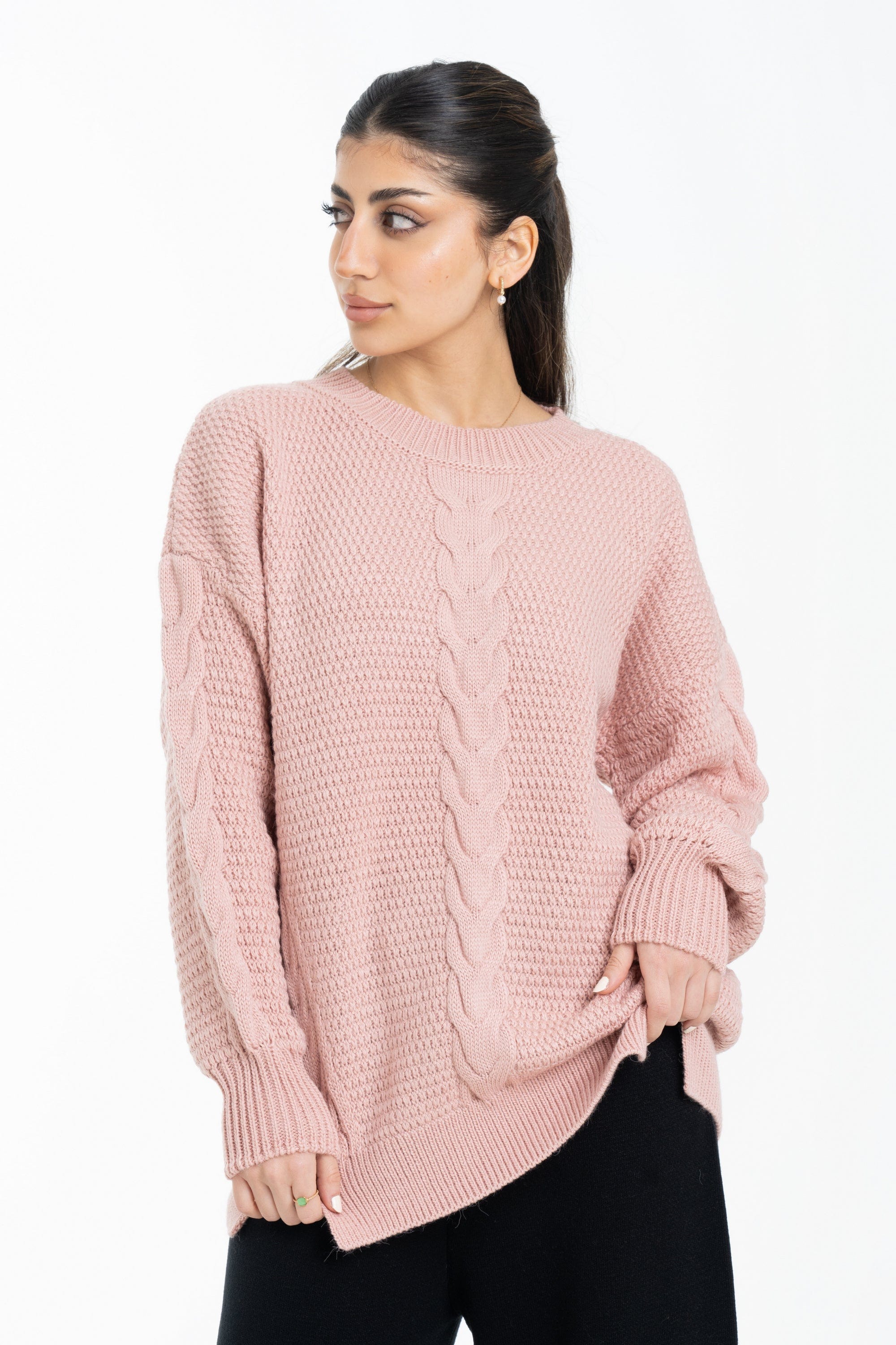 داليدرس بلوفر أوفر سايز مضلع كم طويل مضفر نسائي