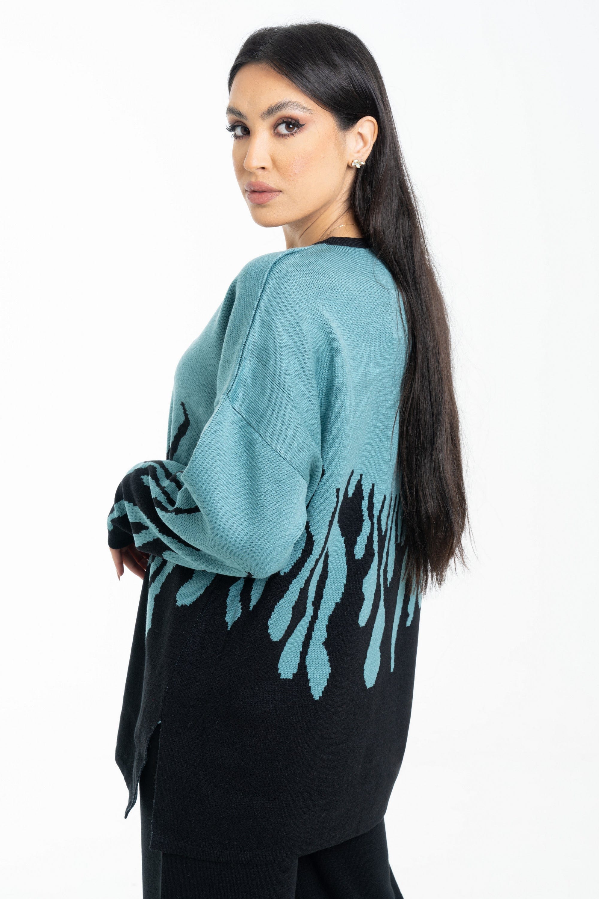 داليدرس بلوفر بيتي منقوش أوفر سايز كم طويل نسائي