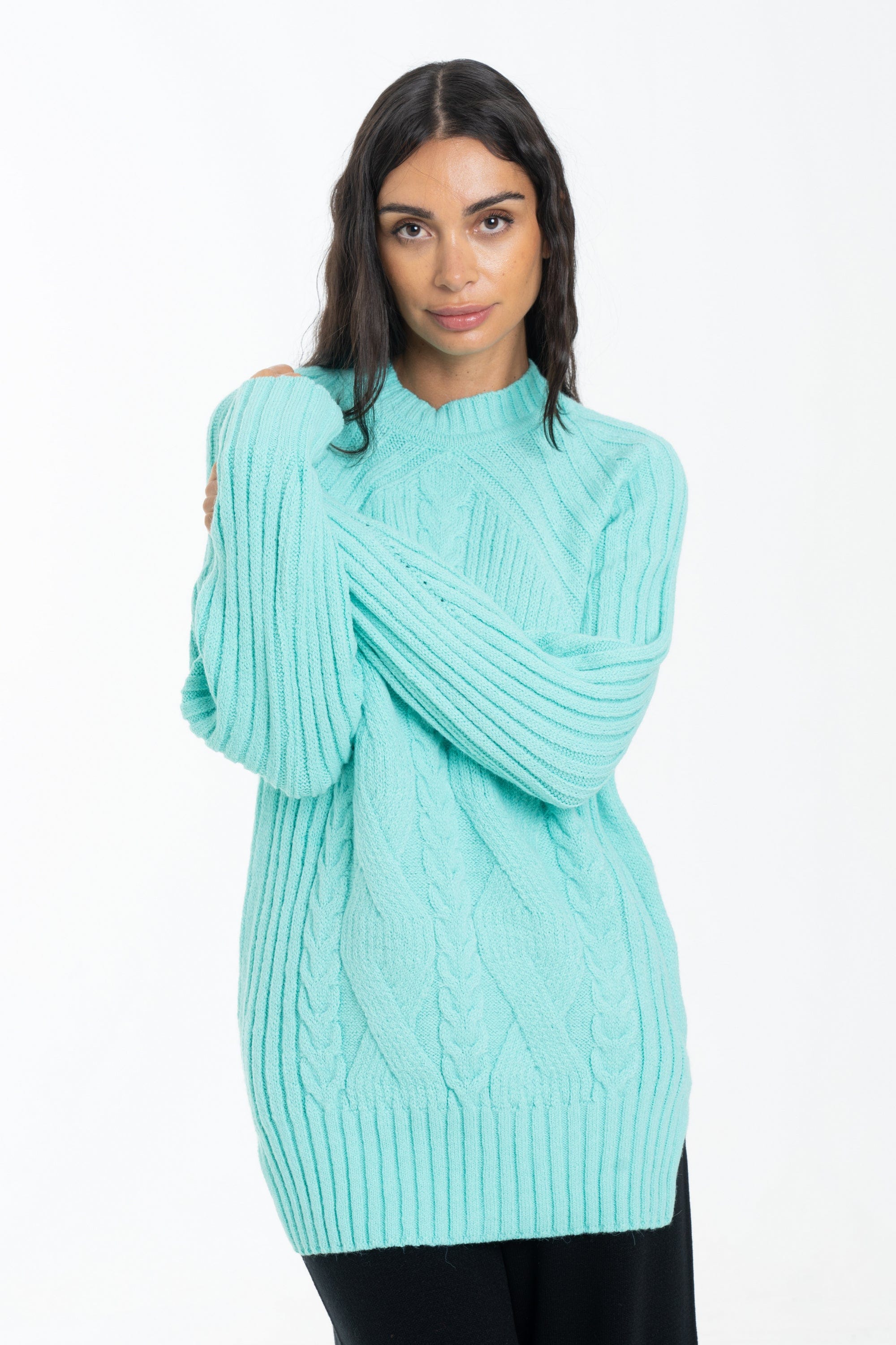 داليدرس بلوزة طويلة مضلعة كم طويل نسائي تركواز