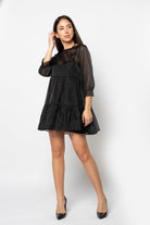 كيتشن فستان قصير كم طويل بف واسع أسود