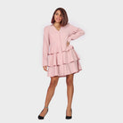 كيتشن فستان قصير طبقات صيفي مزين بأزار من الأمام