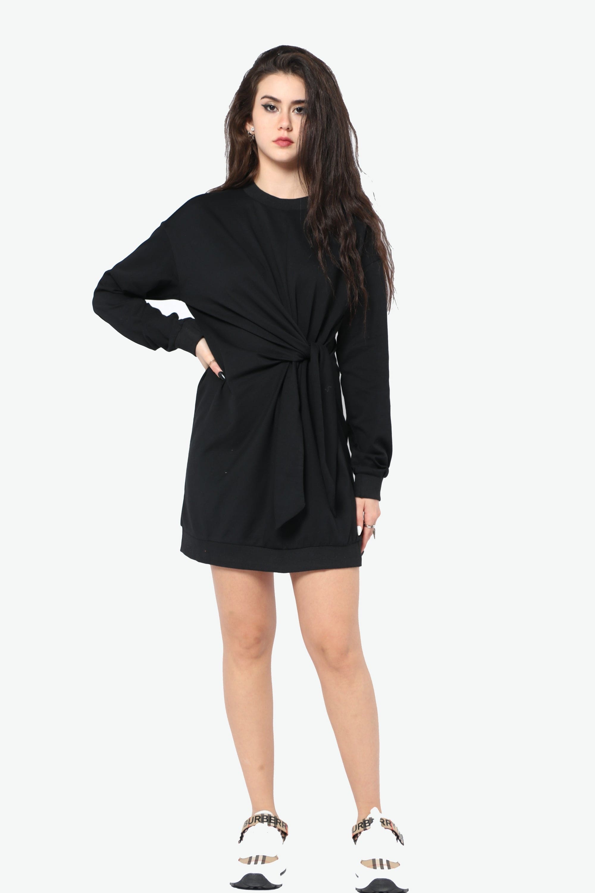 كيتشن فستان قصير ضيق بكشكشة علي الخصر وربطة