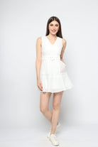 كيتشن فستان نسائي قصير بدون أكمام بحزام علي الخصر