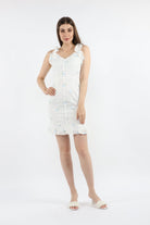 كيتشن فستان قصير مورد كت مكشكش بأزرار أمامية