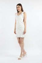 كيتشن فستان قصير مورد كت مكشكش بأزرار أمامية