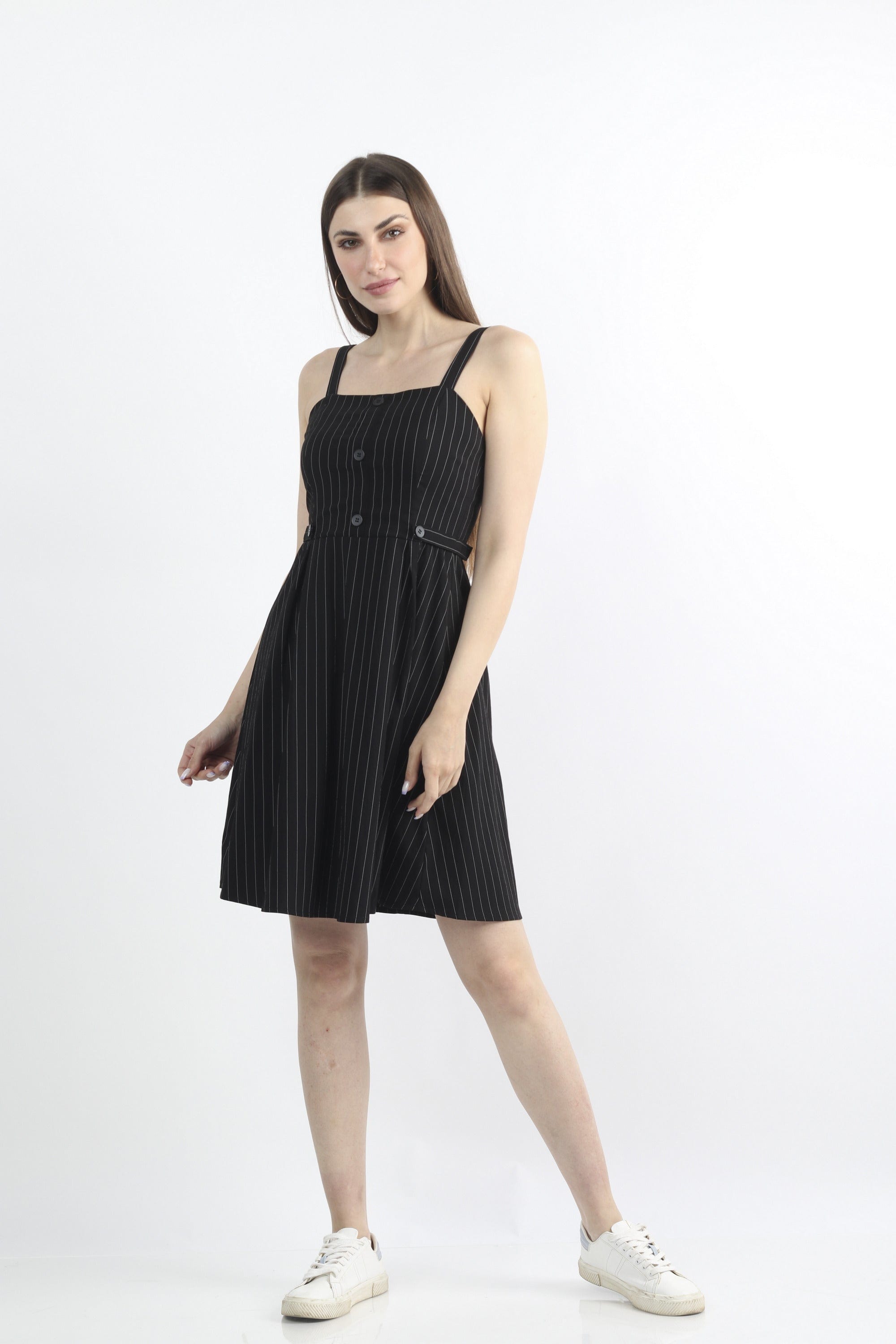 كيتشن فستان قصير حمالات مخطط بالطول