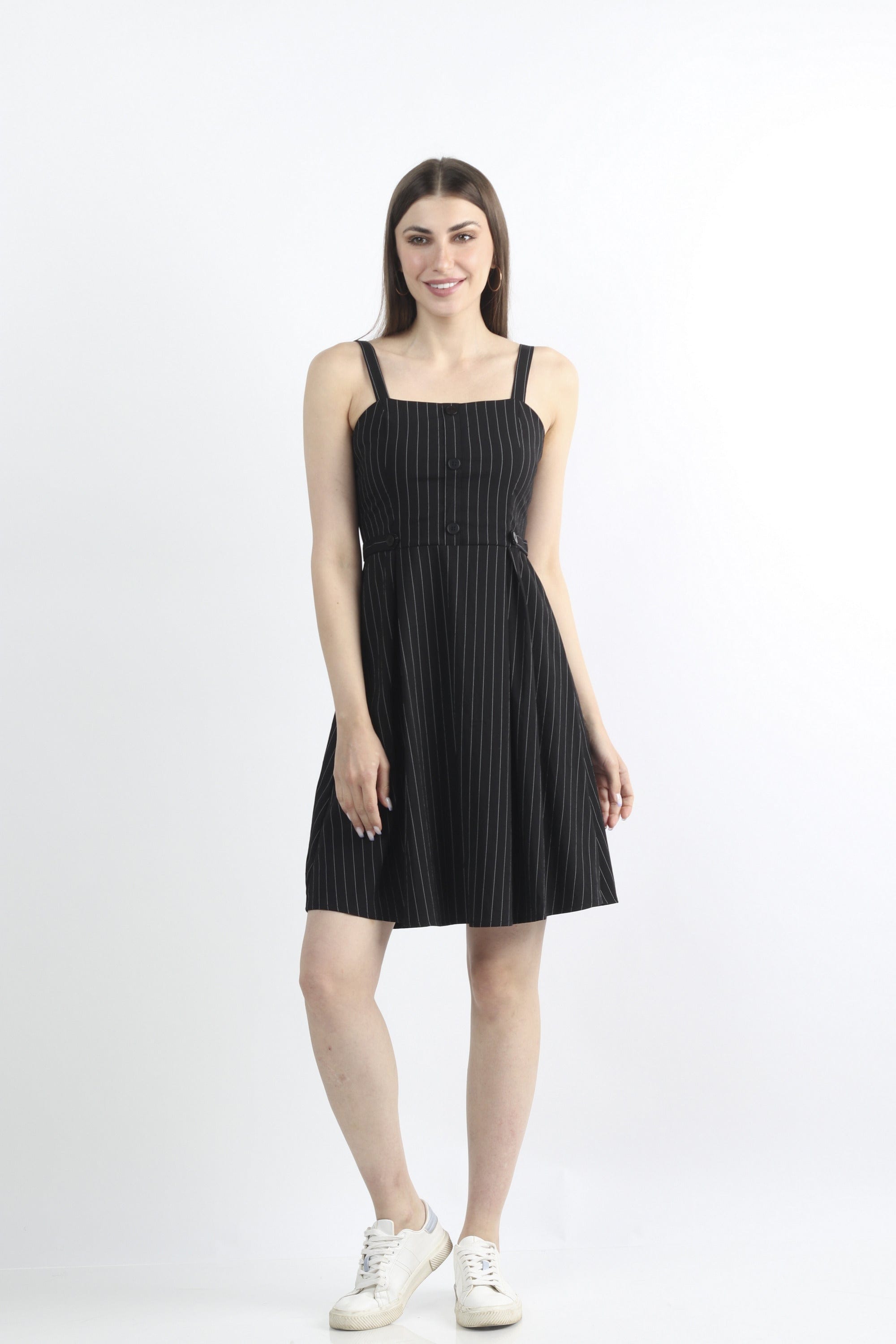 كيتشن فستان قصير حمالات مخطط بالطول