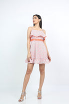 كيتشن فستان قصير نسائي مزهر بحمالات الخوخ الوردي