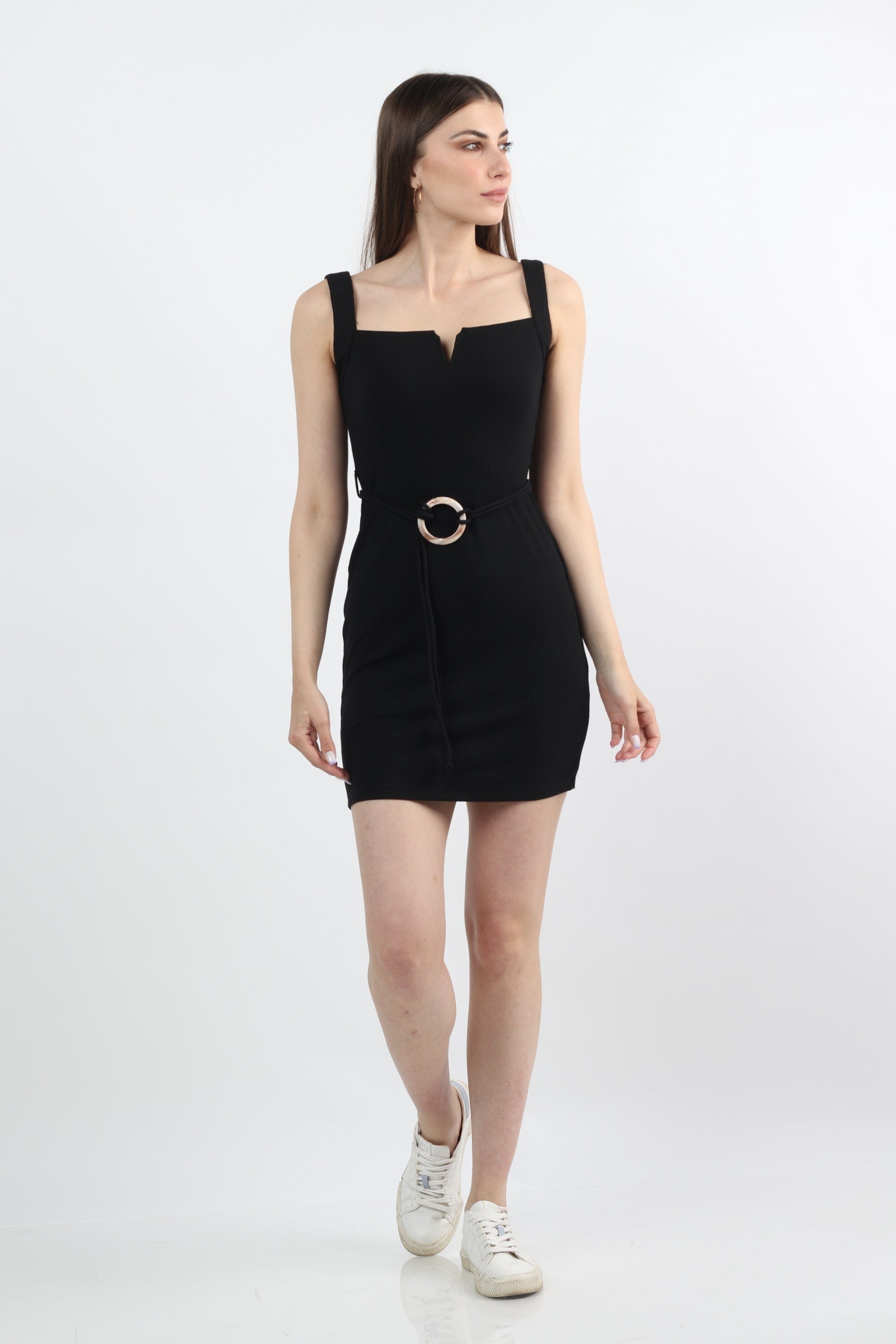 كيتشن فستان قصير سادة برباط على الخصر