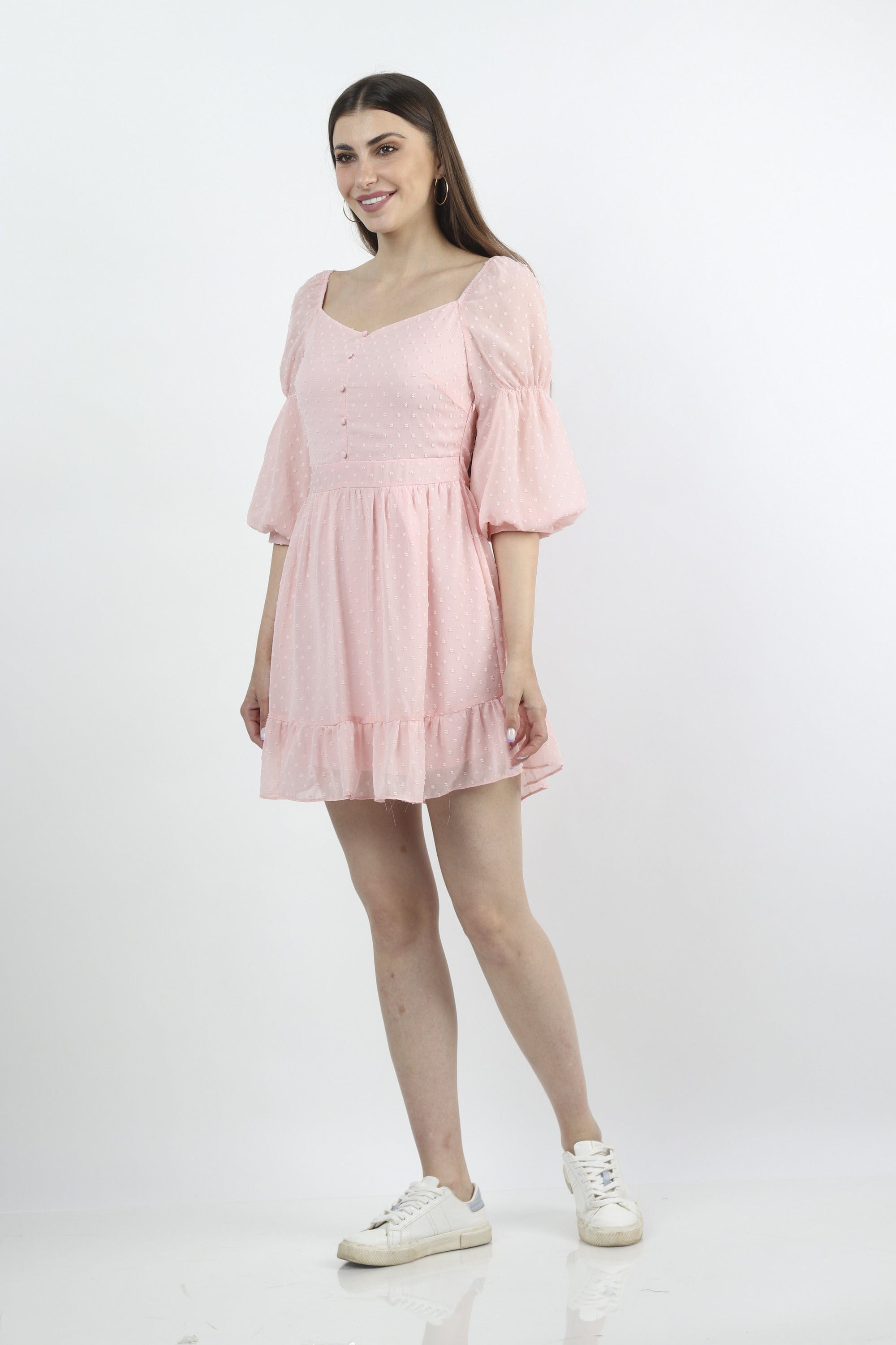 كيتشن فستان قصير نسائي سادة مزين بأزرار على الصدر