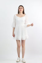 كيتشن فستان قصير نسائي سادة مزين بأزرار على الصدر