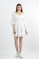 كيتشن فستان قصير نسائي سادة مزين بأزرار على الصدر