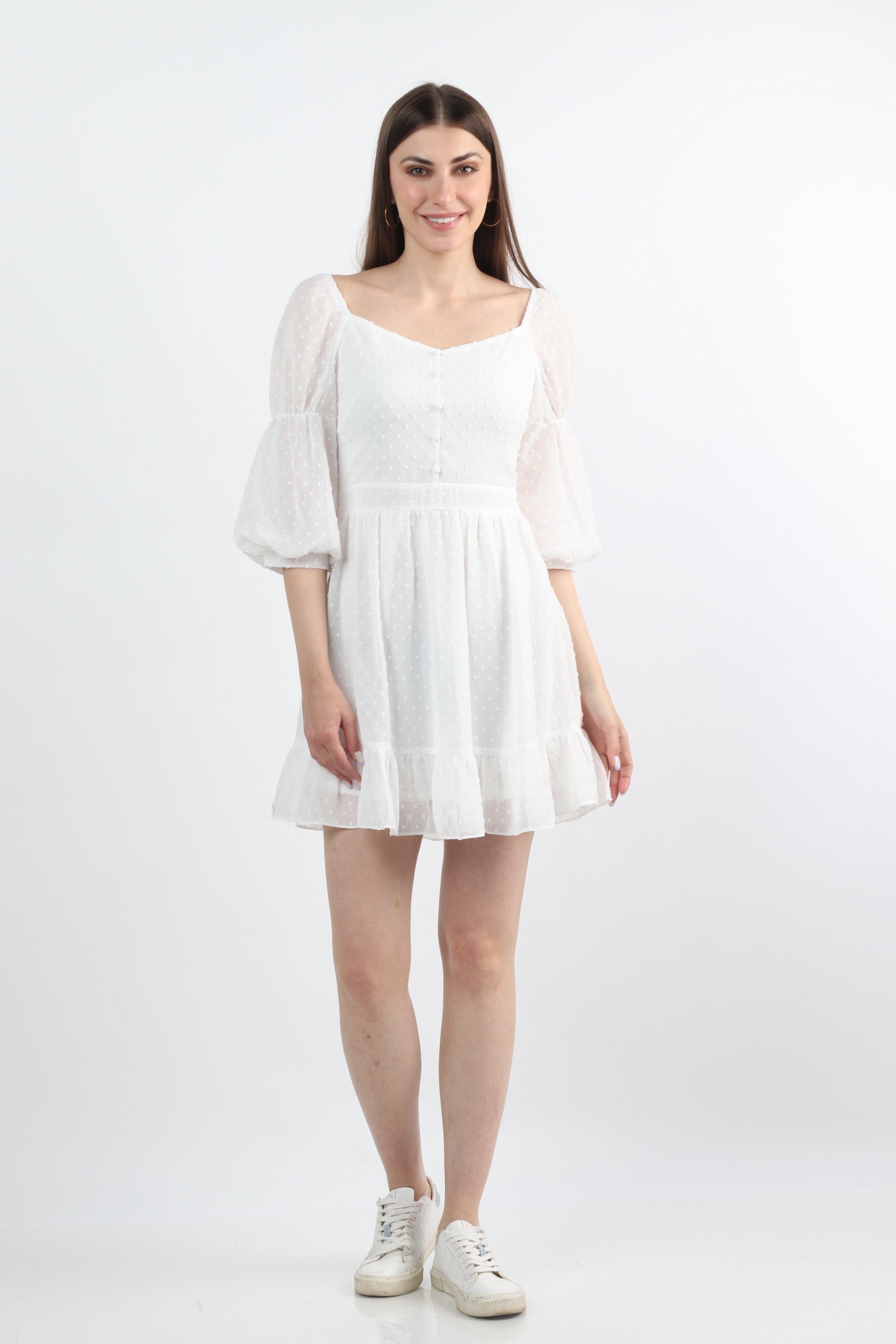 كيتشن فستان قصير نسائي سادة مزين بأزرار على الصدر