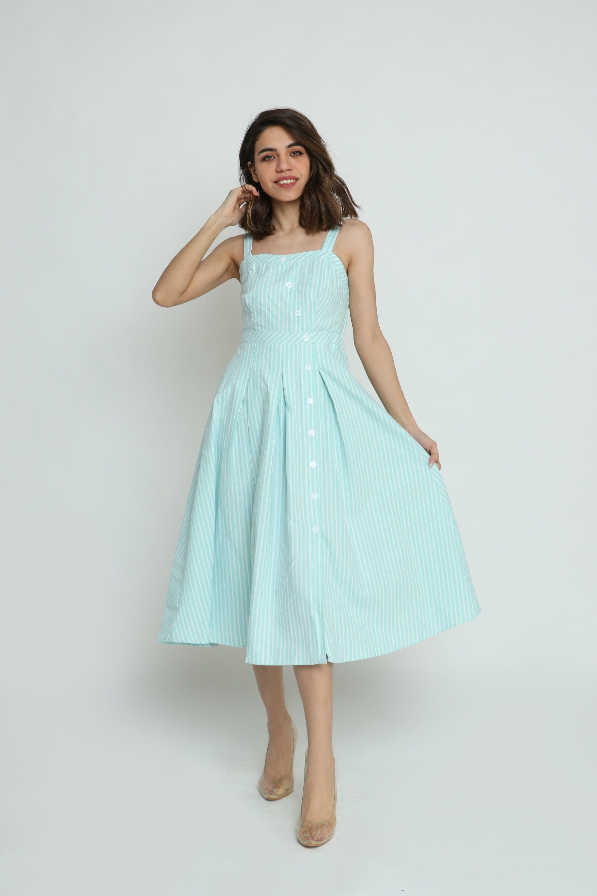 كيتشن فستان ميدي مخطط بالطول بأزرار أمامية