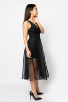 كيتشن فستان ميدي شفاف مبطن حمالات