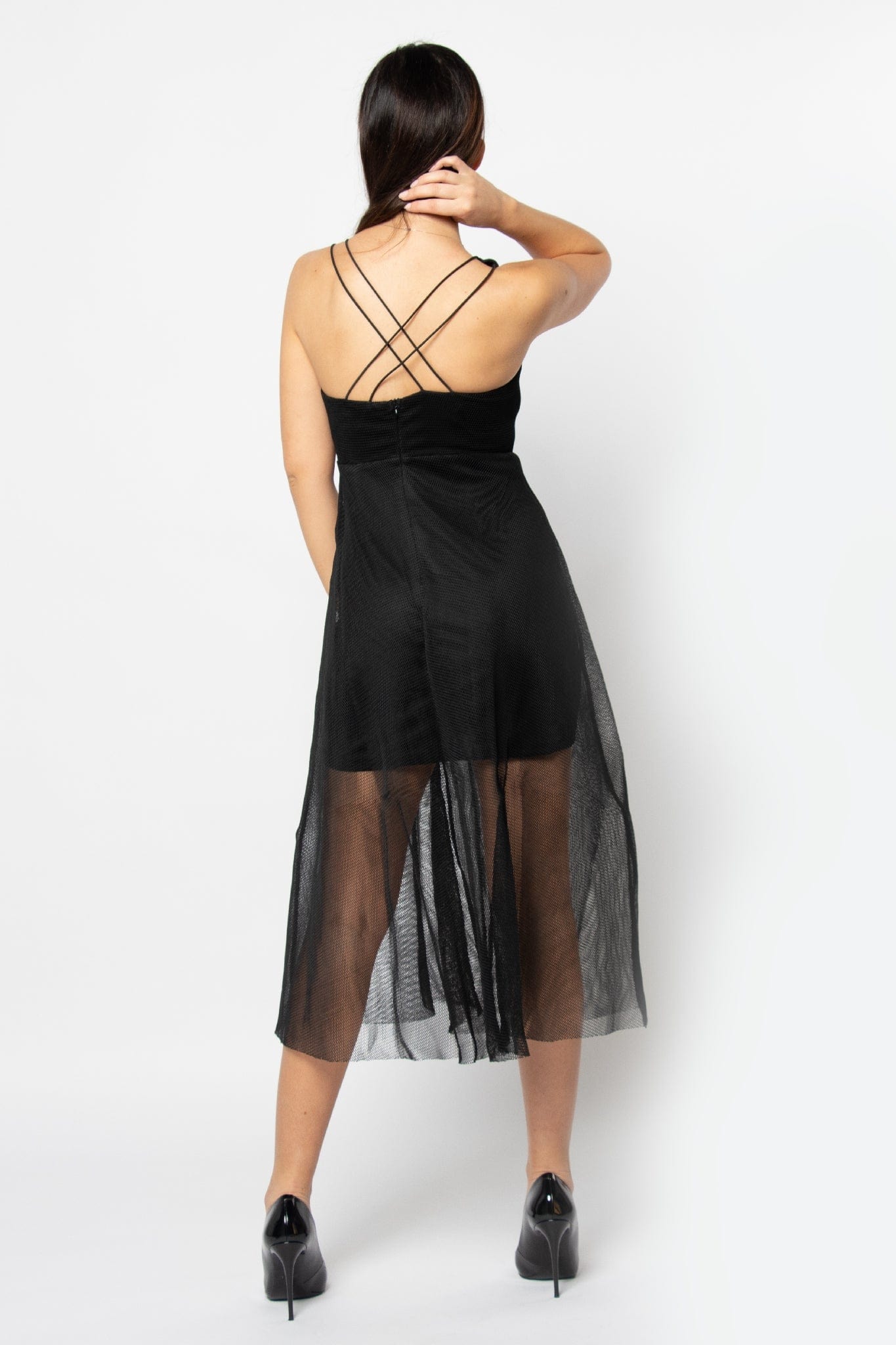 كيتشن فستان ميدي شفاف مبطن حمالات