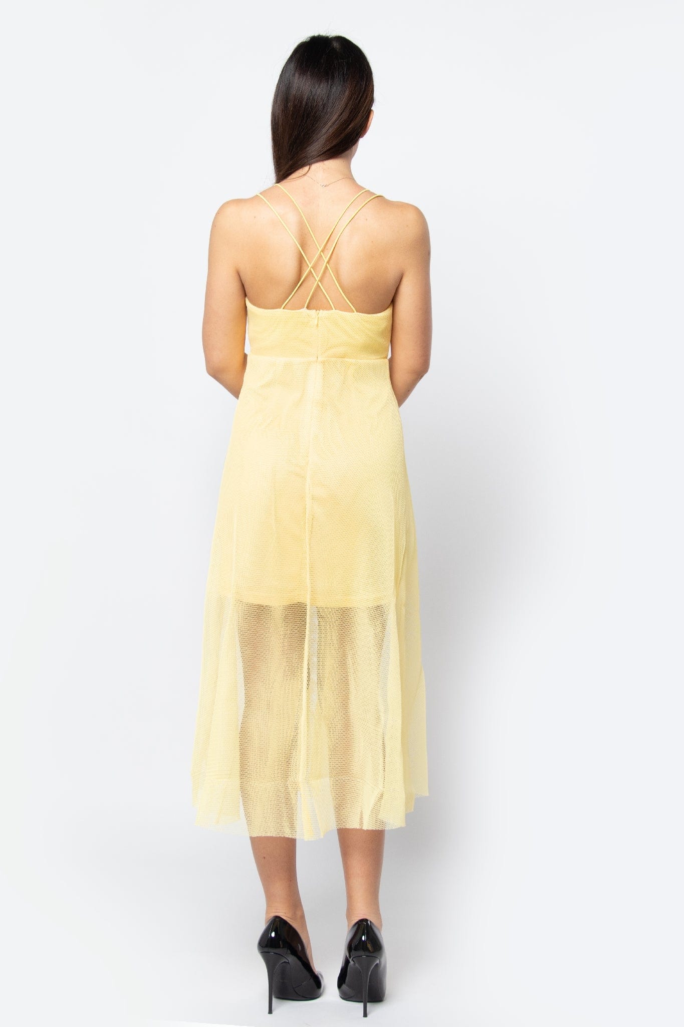 كيتشن فستان ميدي شفاف مبطن حمالات