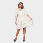 كيتشن فستان ميدي مخطط بحزام على الخصر كم قصير