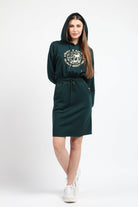 كيتشن فستان ميدي مخصر برباط على الخصر كم طويل بف زمردي