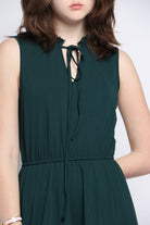 كيتشن فستان ميدي سادة مخصر منفوش برباط على الصدر