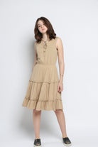 كيتشن فستان ميدي سادة مخصر منفوش برباط على الصدر