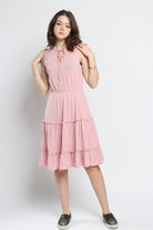 كيتشن فستان ميدي سادة مخصر منفوش برباط على الصدر