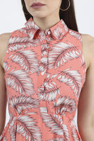 كيتشن فستان ميدي مشجر كت بياقة مرجاني