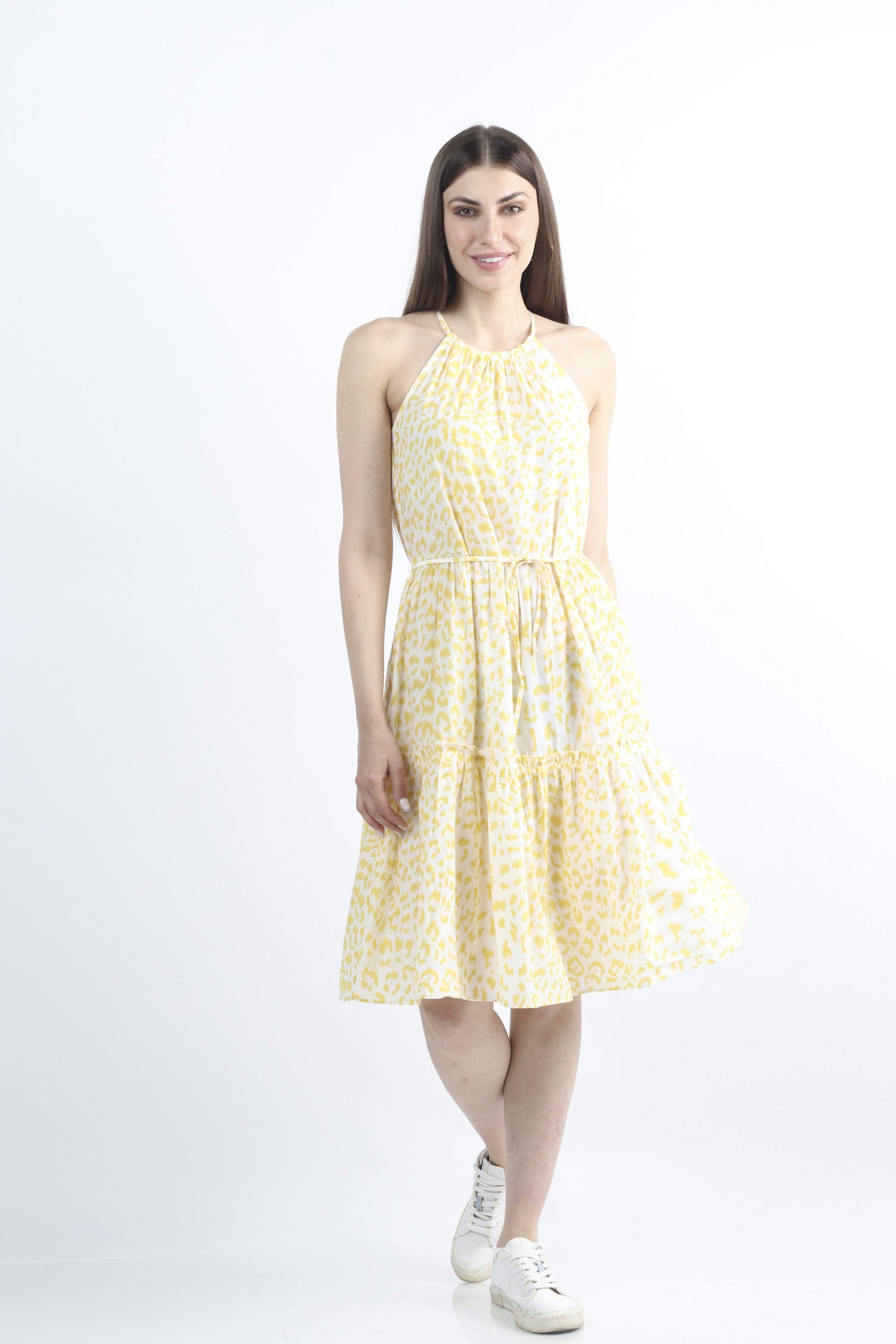 كيتشن فستان ميدي منقوش مخصر منقوش بدون أكمام