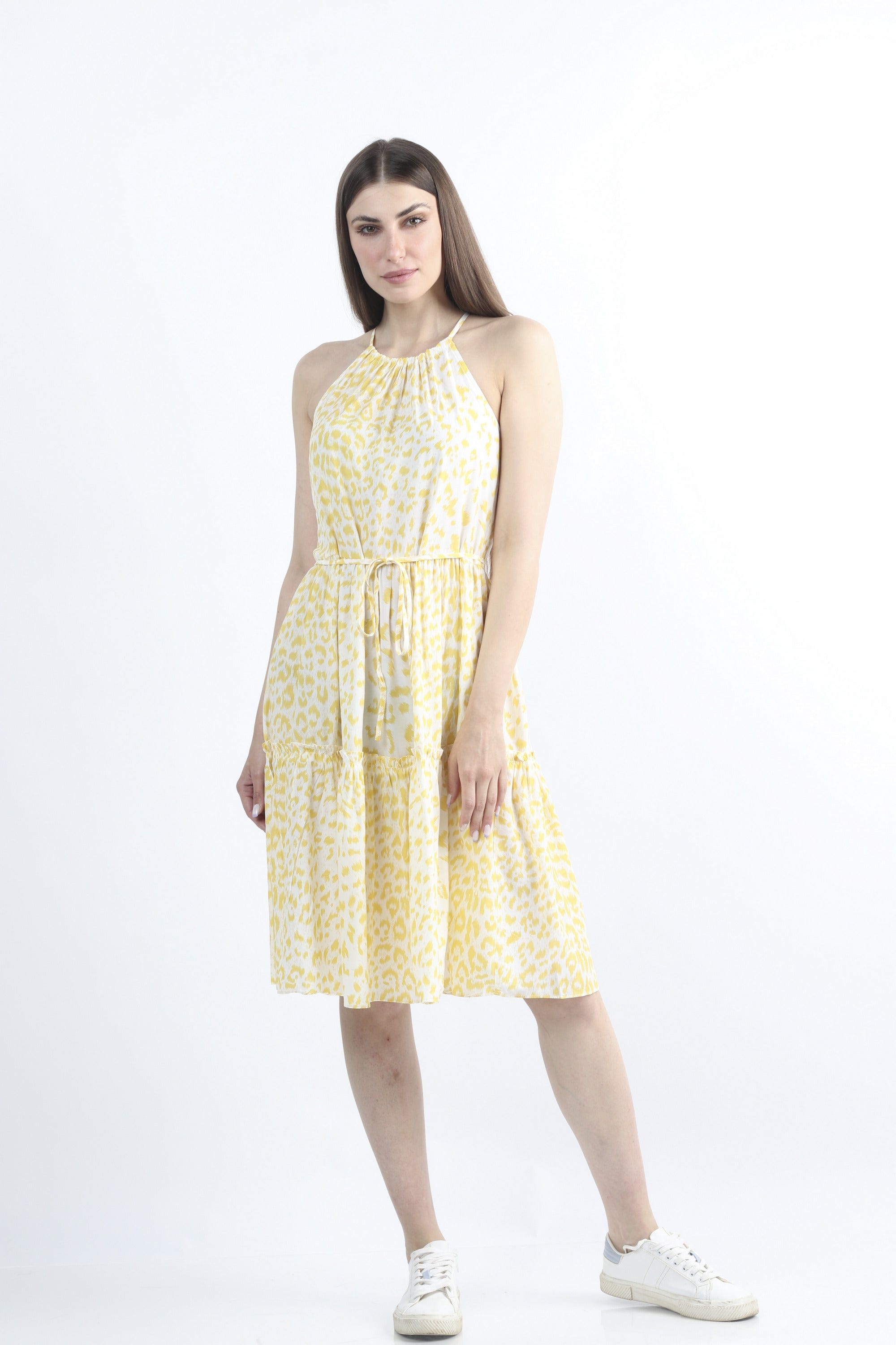 كيتشن فستان ميدي منقوش مخصر منقوش بدون أكمام