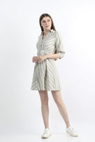 كيتشن فستان ميدي مخطط برباط على الخصر 3/4 كم بف