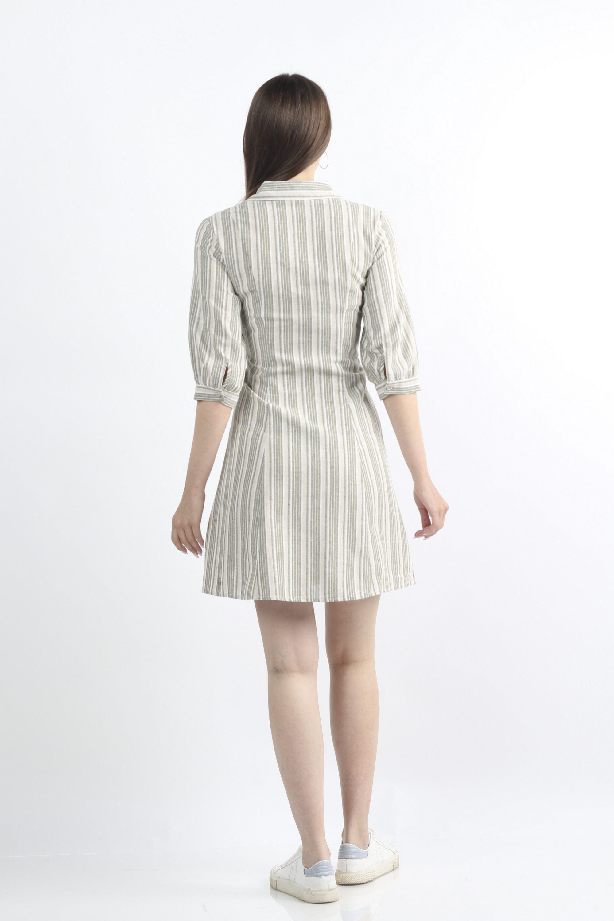 كيتشن فستان ميدي مخطط برباط على الخصر 3/4 كم بف