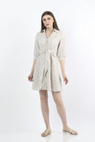 كيتشن فستان ميدي مخطط برباط على الخصر 3/4 كم بف