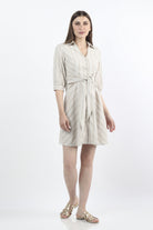 كيتشن فستان ميدي مخطط برباط على الخصر 3/4 كم بف