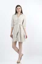 كيتشن فستان ميدي مخطط برباط على الخصر 3/4 كم بف