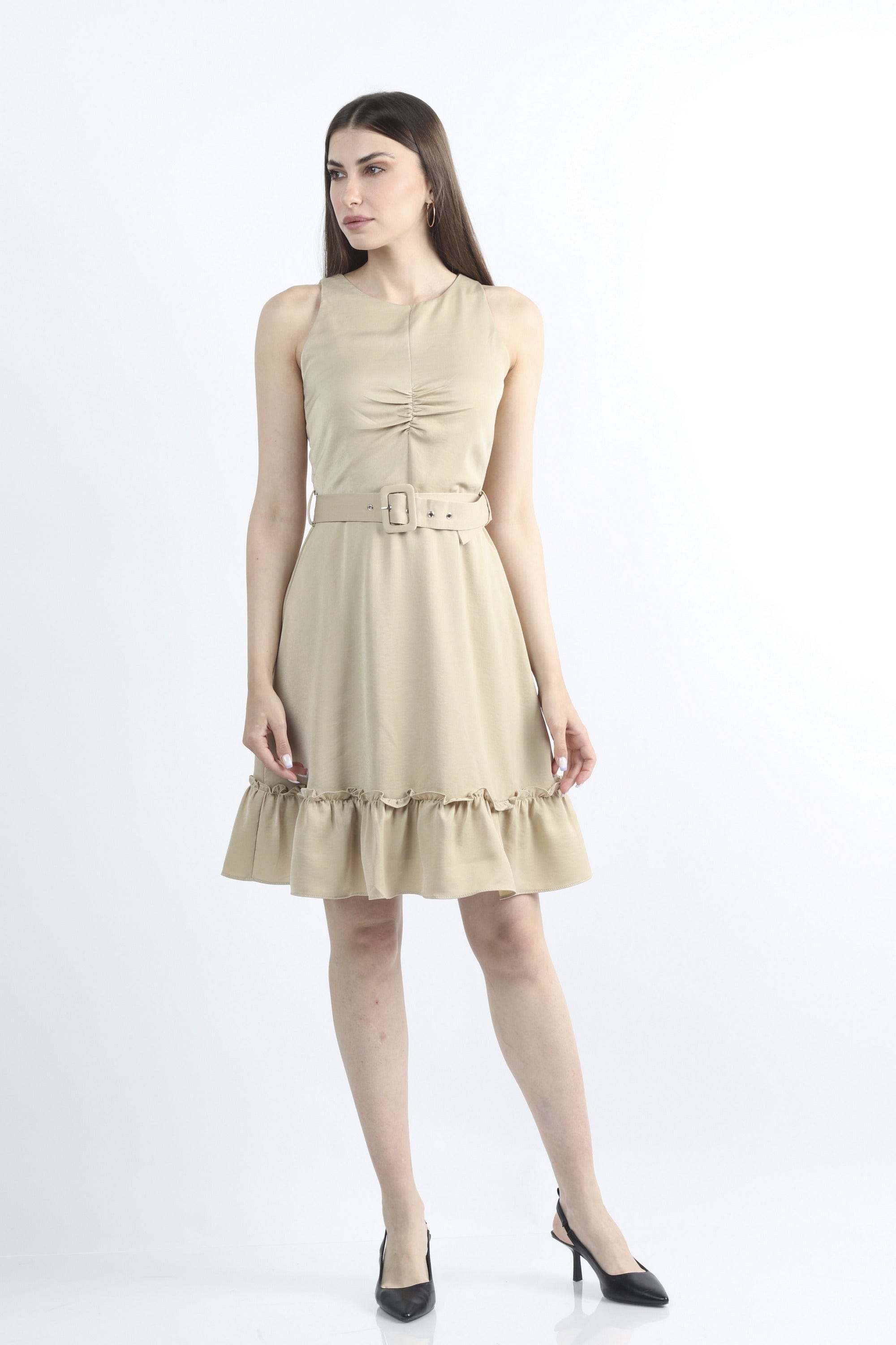 كيتشن فستان ميدي مخصر سادة كت