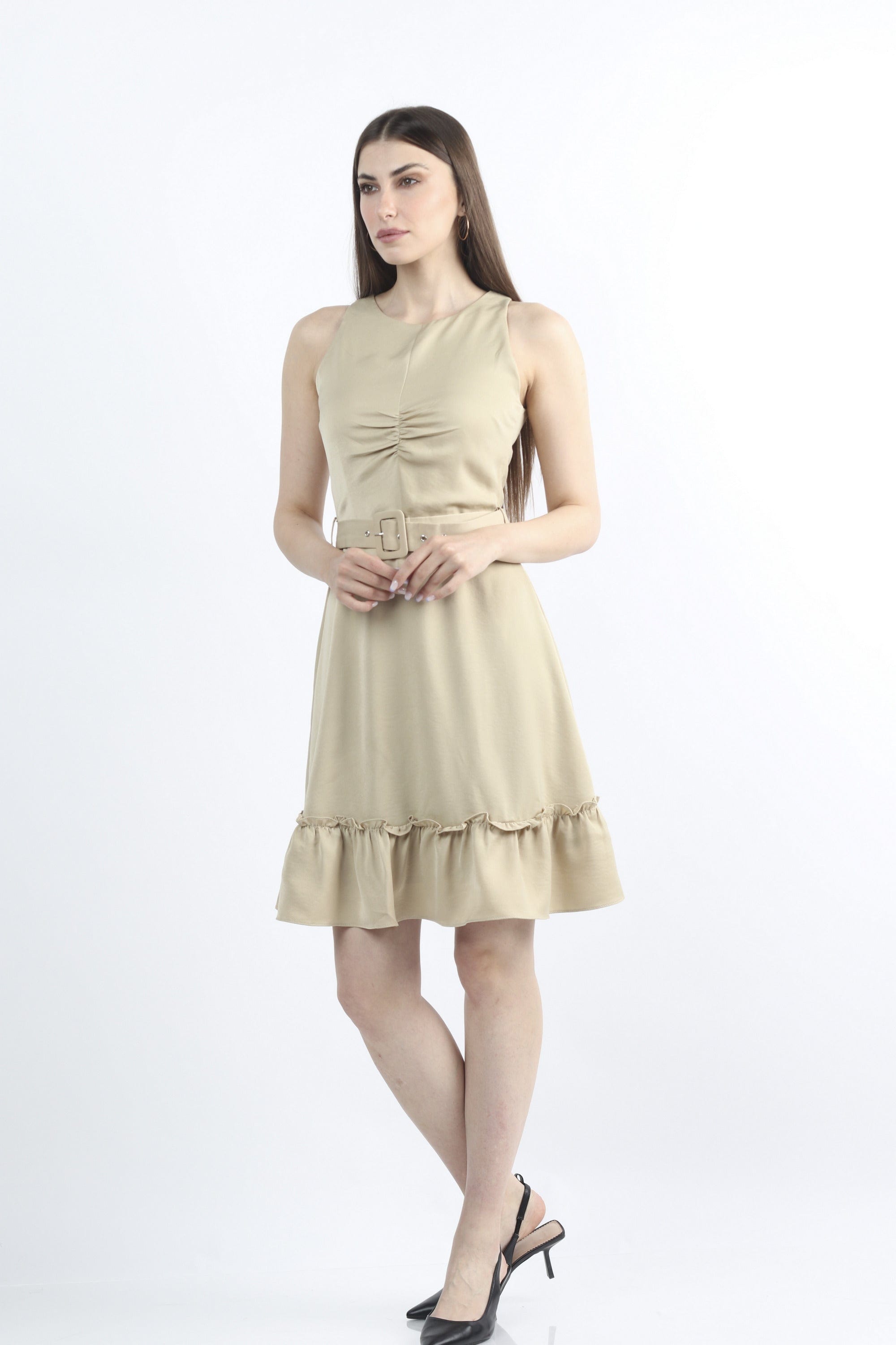 كيتشن فستان ميدي مخصر سادة كت