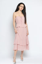 كيتشن فستان ماكسي سادة بأزرار أمامية بدون كتف نسائي