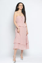 كيتشن فستان ماكسي سادة بأزرار أمامية بدون كتف نسائي