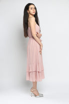 كيتشن فستان ماكسي سادة بأزرار أمامية بدون كتف نسائي