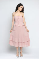 كيتشن فستان ماكسي سادة بأزرار أمامية بدون كتف نسائي