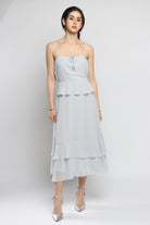 كيتشن فستان ماكسي سادة بأزرار أمامية بدون كتف نسائي