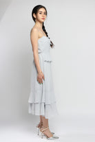 كيتشن فستان ماكسي سادة بأزرار أمامية بدون كتف نسائي