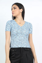 كيتشن بلوزة كم قصير برقبة سبعة وأزرار أمامية نسائي